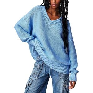 Free People Alli V Neck Sweater on Placid Blue